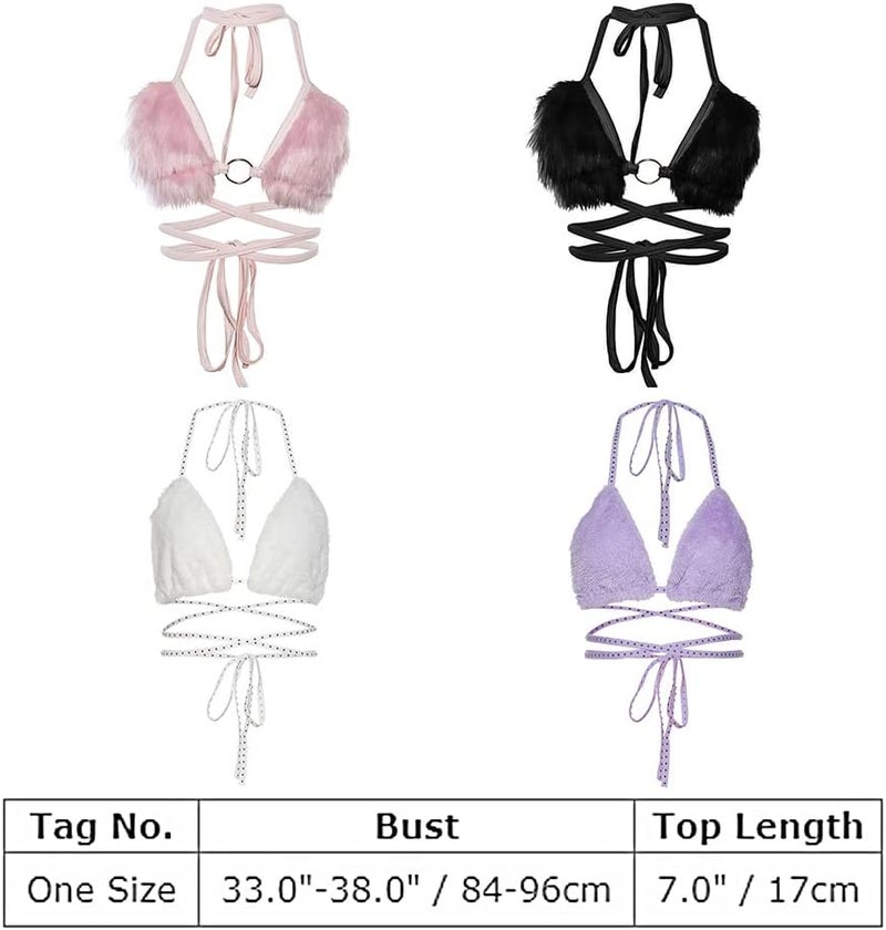 ABAFIP Women's Rave Furry Bra Top Strappy Halter Triangle Bralette Cami Tanks Festival Party Dance Hot Clubwear - Image 4